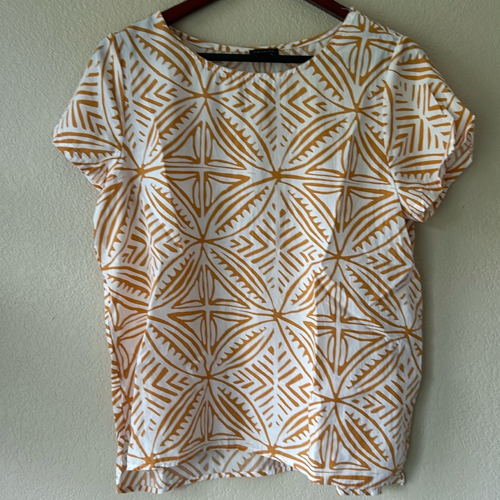 TANOA White and Orange Top Blouse Hawaiian Alohawear Sz XS